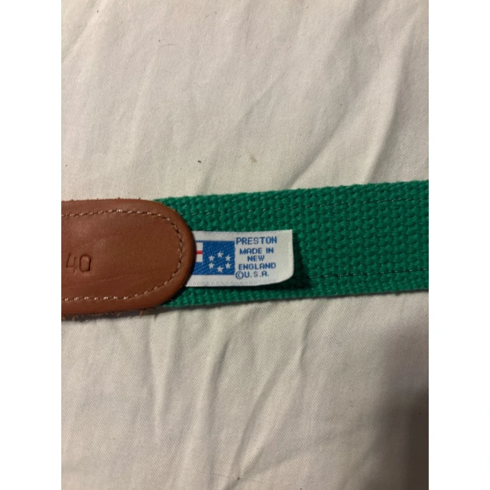 Preston Canvas Leather Belt‎ Mens 40 Green Navy Embroidered Golf Motif Good